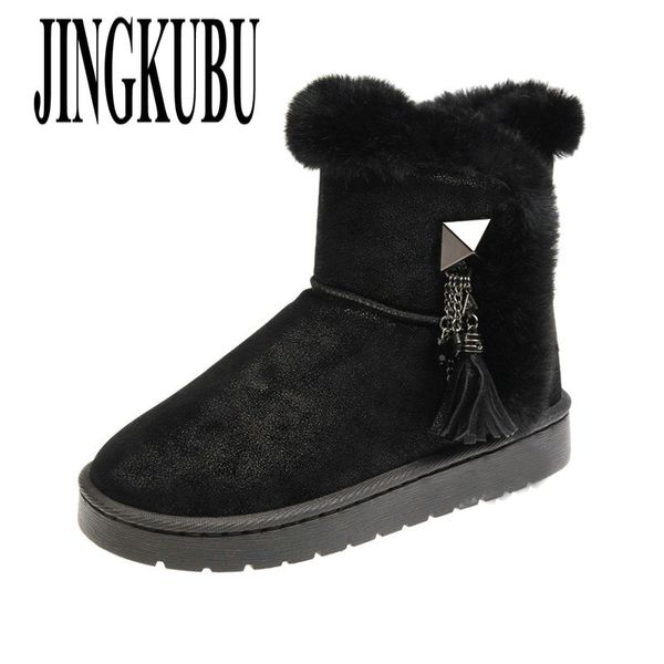 

jingkubu snow boots women 2020 new winter fur shoes cotton padded warm ankle boots female metal decoration winter casual, Black