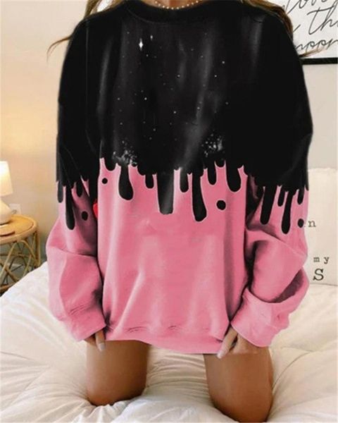 

contrast colors women designer sweatshirts patchwork loose o-neck loose spring autumn women sell style, Black