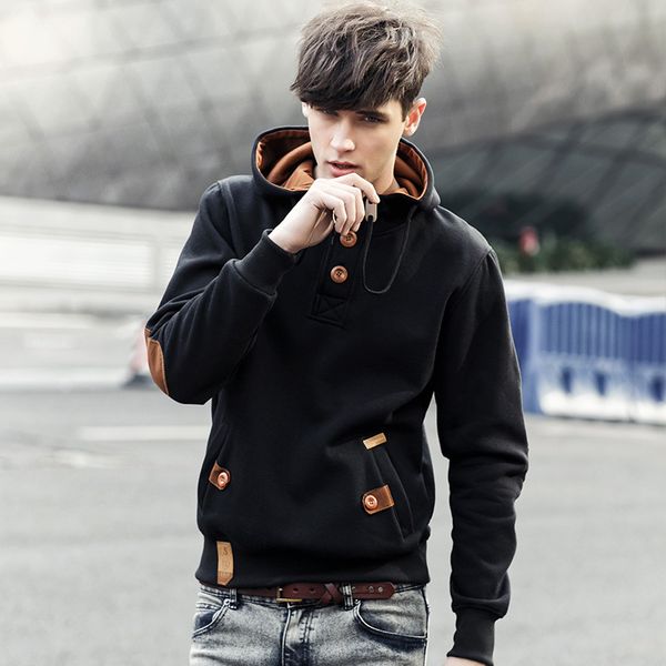 

men's hoodies & sweatshirts brands mens cotton pullover autumn winter casual solid color male hip hop single-breasted sweatshirt hooded, Black