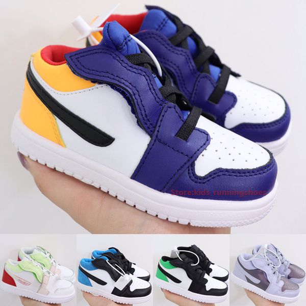 

1 1s low kids basketball shoes 2021 boys girls royal yellow triple white black mystic green gym red toddler sneakers size 22-35