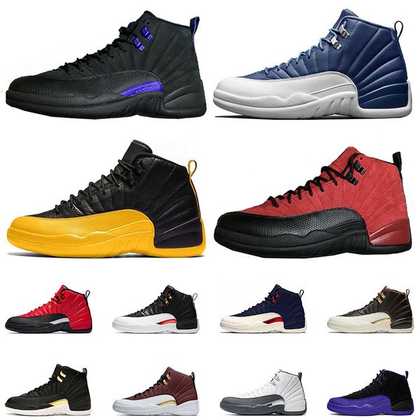 

dark concord flu game university gold jumpman stone blue 12 12s mens basektball shoes retro gym red reverse taxi designer shoes size 13, White;red
