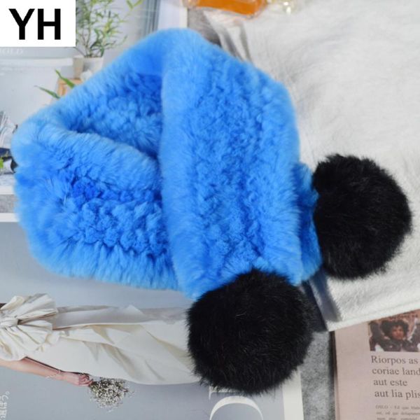 

new children real rex fur scarf short style knitted real rex fur neckerchief child genuine ring scarves, Blue;gray