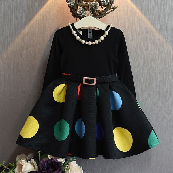 

clothing 2020 spring new korean style girlspolka dresschildren's dressdot belt dress children's black stitching dress fashion nung, Black;gray
