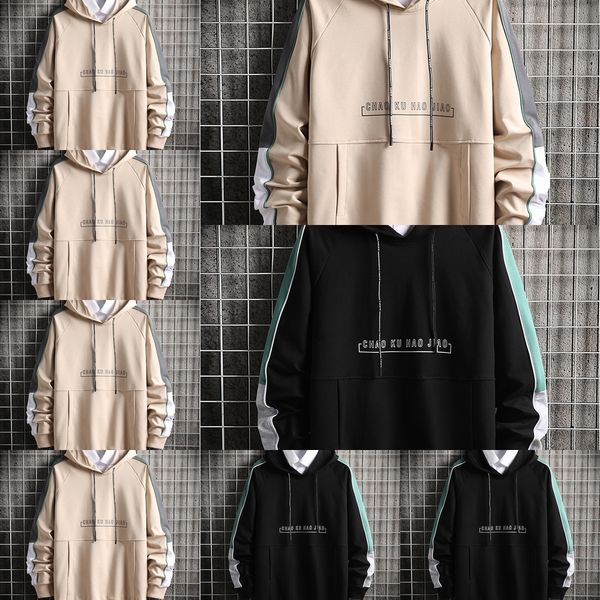 

корейские моды случайные свободные топ с капюшоном 2020 осенью новые для мужчин корейских мод случайных потерять толстовка sweatshirttop фуф, Black