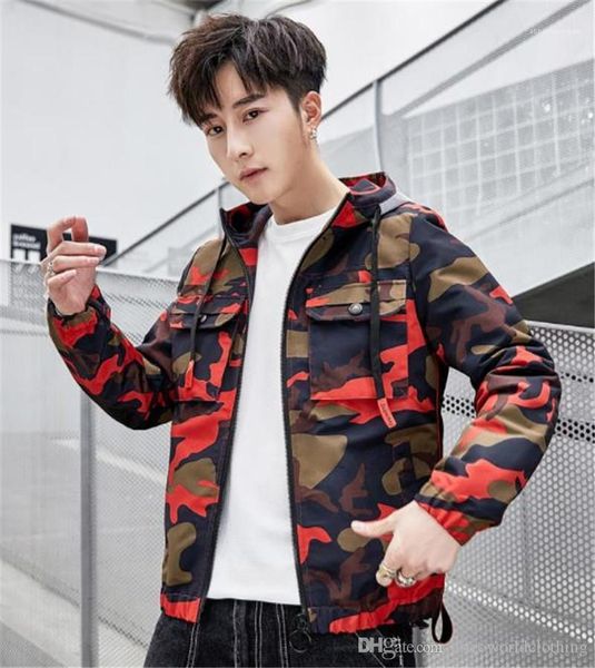 

sleeve hooded mens outerwear spring windbreaker fashion printed zipper male clothing camouflage mens designer jackets long, Black;brown
