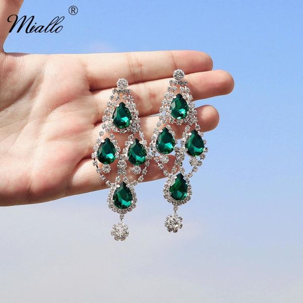 

dangle & chandelier miallo fashion green crystal earrings for women accessories silver color rhinestone water drop 2021 party jewelry gifts