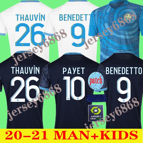 

таиланд olympique 20 21 футбольная футболка 2020 2021 camiseta de fútbol om marsella thauvin payet gustavo футбол униформа человек дети, Black