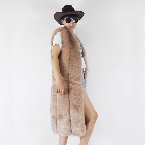 

savabien women autumn winter long waistcoat fluffy faux fur vest thick warm fur gilet fake jacket female plus size coats, Black