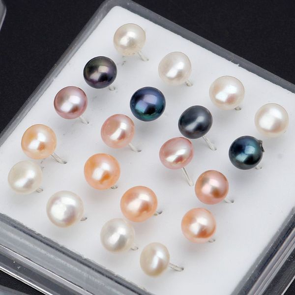 

stud 10 pairs freshwater pearl earrings handpicked + 6mm charm jewelry for women gift, Golden;silver