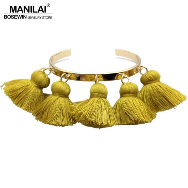 

manilai 4 colors bohemia tassel charm bracelets for women 2020 fashion gold color tone cuff bangles & bracelets wrap manchette, Black