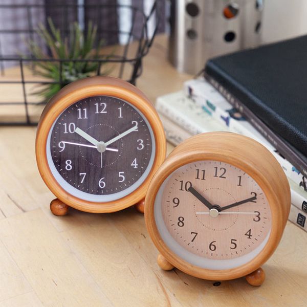

silent pine wood alarm clock creative student bedroom clock snooze night light japanese small alarm