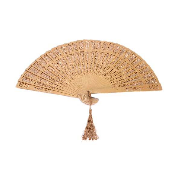 

vintage spray-painted wood hollow carved hand fan foldable fan - gold