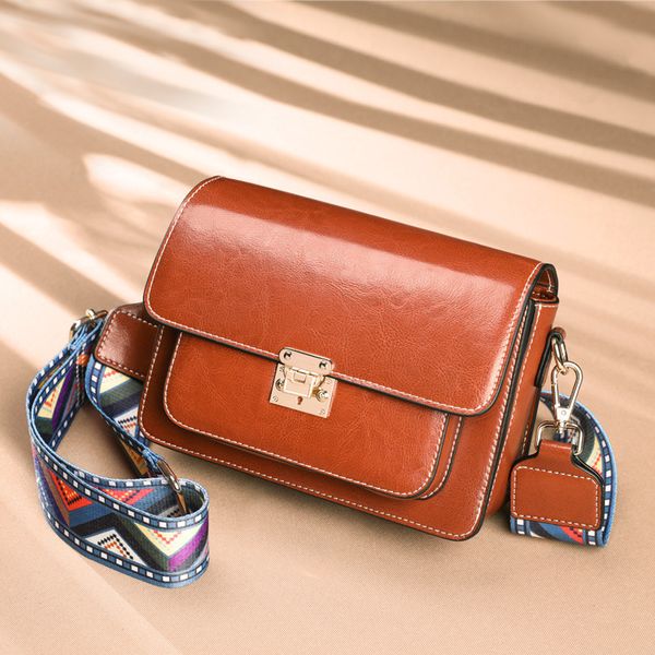 

qiaobao women wide strap shoulder bag 100% genuine leather handbags lady messenger bag for female bolsas