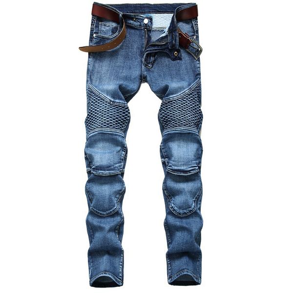 

denim designer moto bike straight jeans for men's size 28-38 40 42 2020 autumn spring hip hop punk rock streetwear trouers, Blue