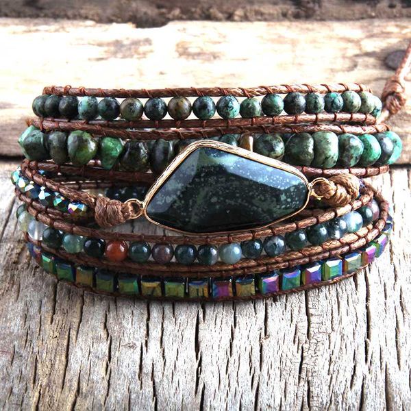 

tennis rh fashion boho bracelet african turqu natural stones grass green charm 5 strands woven wrap bracelets gift drop, Golden;silver
