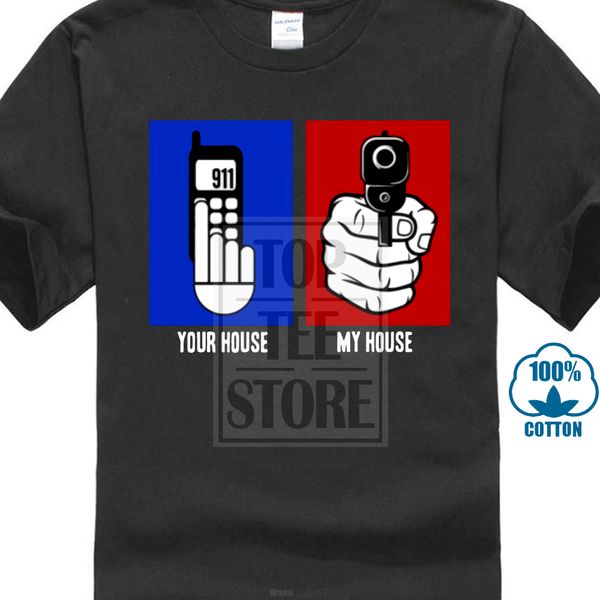 

o neck short sleeve mens t shirts your house my house gun owner republican usa parody t shirt custom any logo size