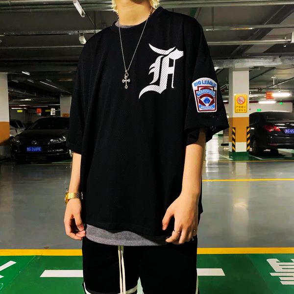 

fashion correct version fear of god season 5th fog mesh short sleeve jersey baseball t-shirt jerry high street, White;black