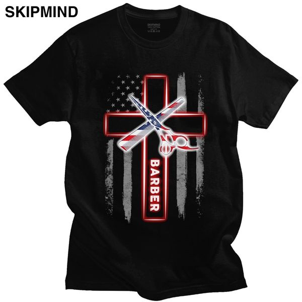 

classic men usa barber flag t shirt short sleeved pure cotton tee crew neck graphic hairdresser t-shirt gift merchandise