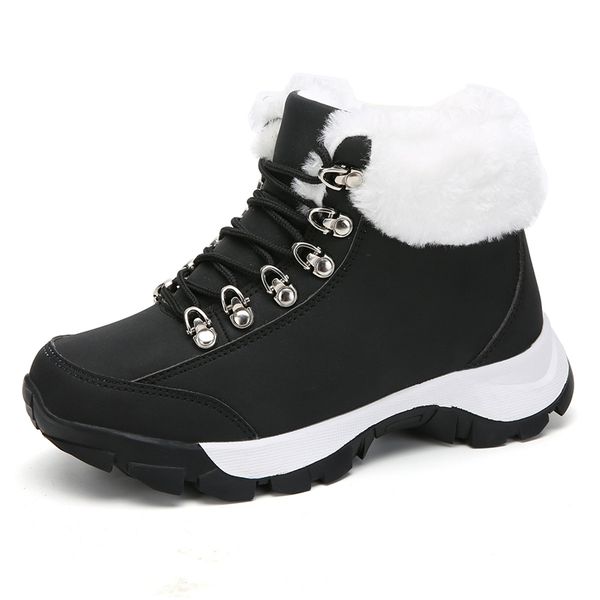 

fashion leather snow boots women winter warm plush ankle boots female lace up women waterproof casual shoes botas mujer xu157, Black