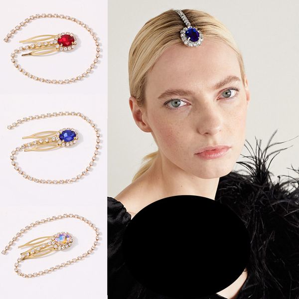 

hair accessories trendy creative alloy rhinestones chain colorful diamond comb women ponytail clips styling pins headdress