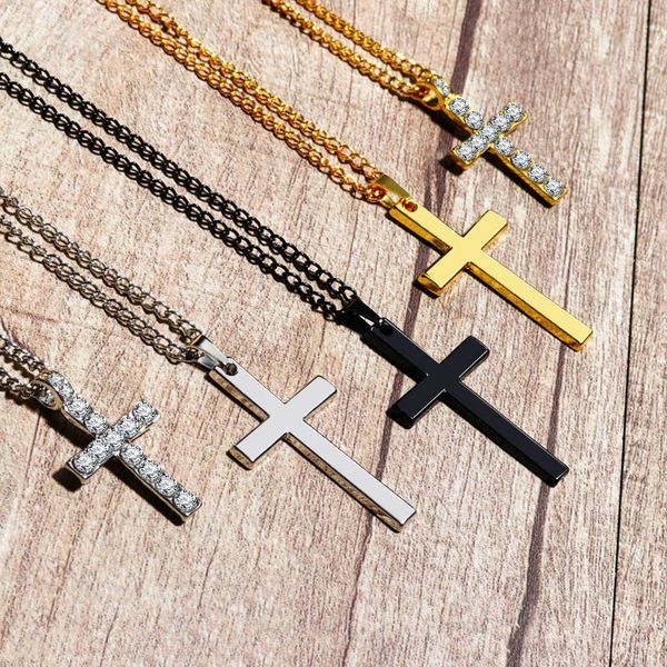 

new vintage crystal cross necklace for women statement jesus pendant necklace 2020 fashion men female party anniversary jewelry, Silver