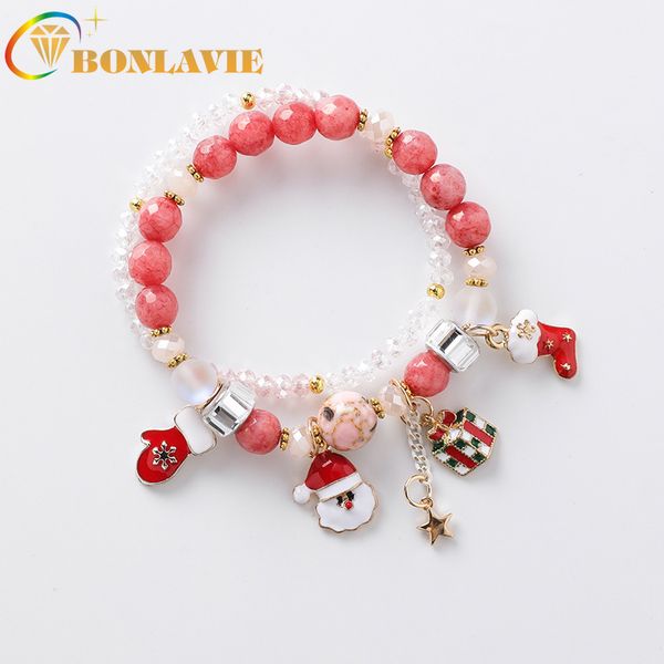 

charm bracelets christmas women girls santa claus socks gloves star bracelet fashion cute female crystal beads strand, Golden;silver