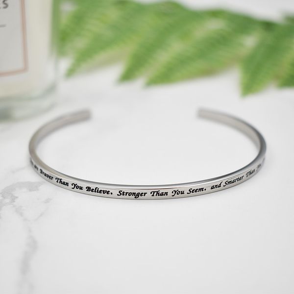 

316l titanium stainless steel love "you are braver than you believe" bangles for women brand designer jewelry, Black