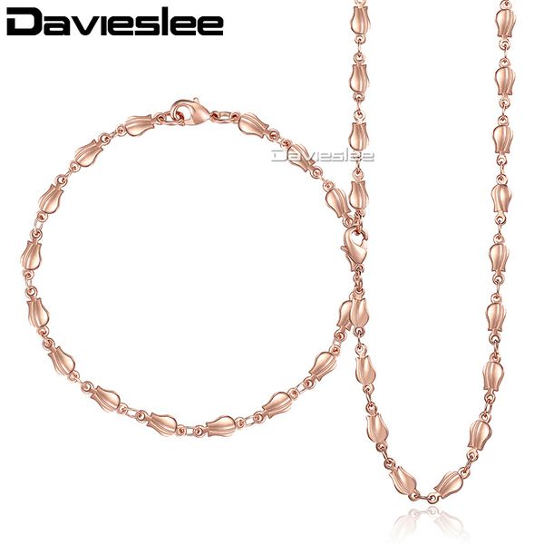 

davieslee женщина комплект ювелирных изделий 585 розовое золото браслет neckalce набор тюльпан шариков бутона цепь оптовая dropshipping ювел, Silver