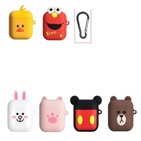 

cookie elmo frog cartoon 3d silicone earphone case with hook for apple airpods 1 2 protective cover 500pcs/lot