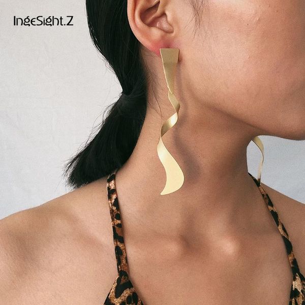 

ingesight.z punk exaggerated twisted spiral drop dangle earrings women matte gold color geometric long hanging earrings jewelry, Silver