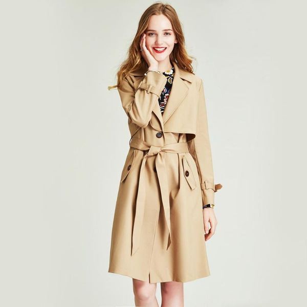 

havva mid-length single-breasted windbreaker spring autumn nipped waist thin ladies camel color trench coat women f3980, Tan;black