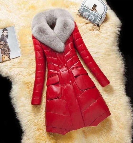 

women leather coat mid-long big fur collar fashion down cotton jacket winter large size thicken warm windbreaker elegant thick, Black