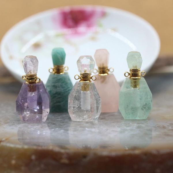 

charms natural gems stone perfume bottle pendants,amethysts fluorite crystal quartz essential oil diffuser for necklace jewelry, Bronze;silver