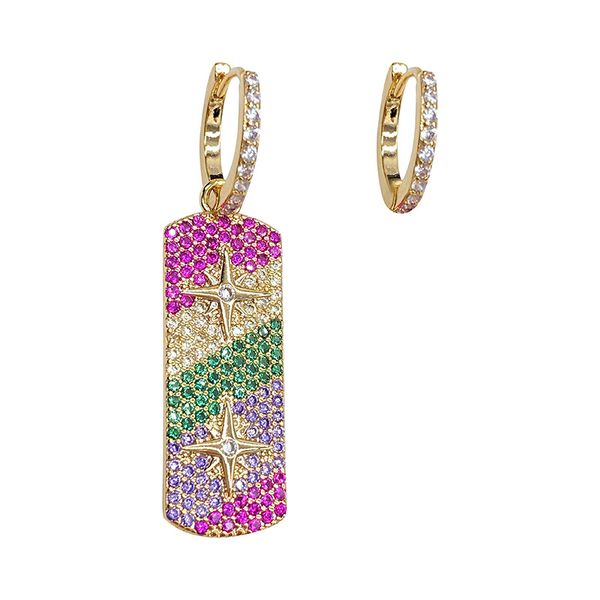 

queen lotus new fashion star earrings for women colorful zircon pandent jewelry korean dangle earrings for party, Silver