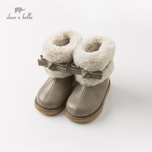 

db11907 dave bella winter babay girl snow boots fasion boots bow solid brand shoes, Black;grey