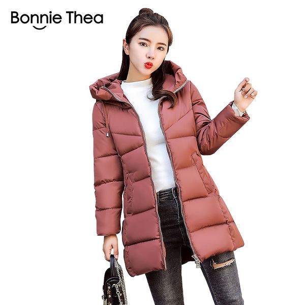 

bonnie thea winter jackets womens parkas female long coat female winter hooded thick down parkas jacket women cotton lady coats, Black