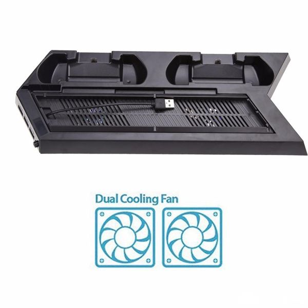

vertical stand w/ cooling fan charger for playstation 4 console ps4 controllers charging station dual usb charger ports usb hub