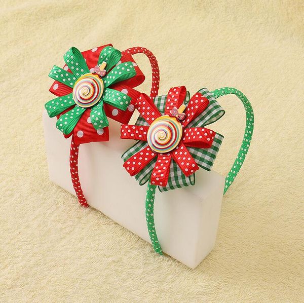 

hair accessories 90pcs dhl 2021 christmas ribbon flower with lollipop xmas headwear, Slivery;white