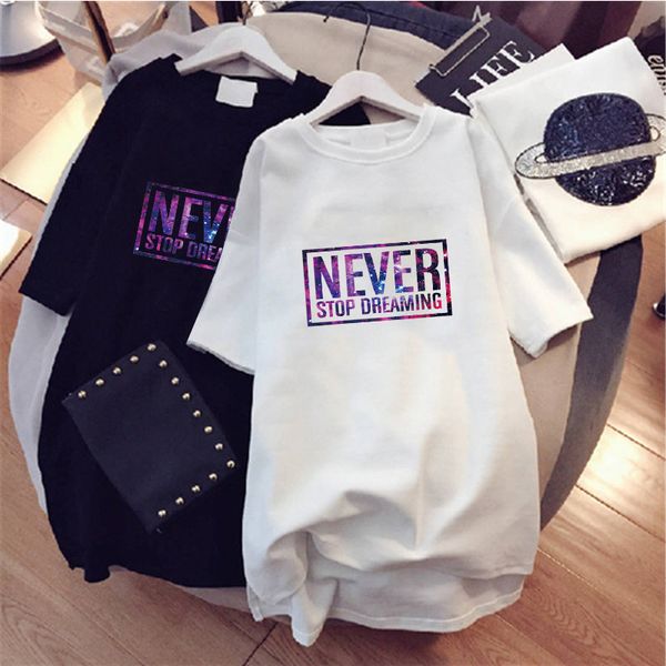 

casual dresses women fashion letter printing starry sky romantic loose vestidos short sleeve plus size harajuku summer mini, Black;gray