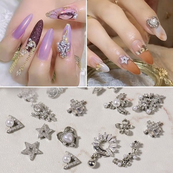 

1 pc siver metal rhinestones stones for nail alloy nail art decorations fashion chains tassel jewelry accessories, Silver;gold