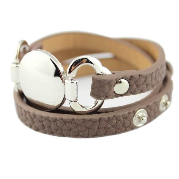 

2020 trendy leather warp silver bracelet for women silver blank disc multilayer cuff bracelets & bangles, Golden;silver