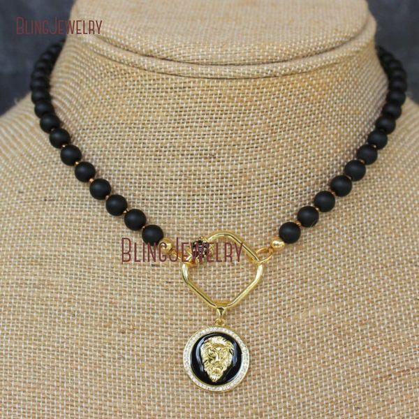 

nm33841 matte onyxs pave square carabiner choker lion charm necklace layering necklaces pave lock necklace enamel pendant, Silver