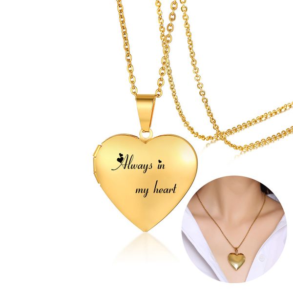 

gold color heart locket necklace stainless steel fashion pendant love heart p frame diy memory locket necklaces jewelry, Silver