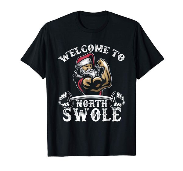 

welcome to north swole santa muscle workout christmas t-shirt amazing short sleeve unique casual short sleeve