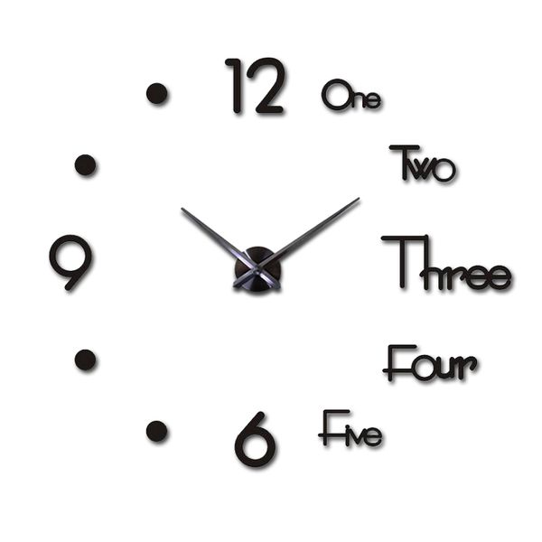 

3d diy wall clock modern design wall sticker clock silent home decor living room acrylic mirror nordic clock,black