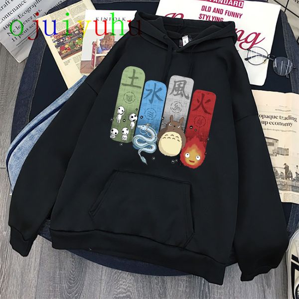 

totoro studio ghibli kawaii hoodies harajuku funny anime women cartoon sweatshirt ullzang 90s fashion spirited away hoody, Black