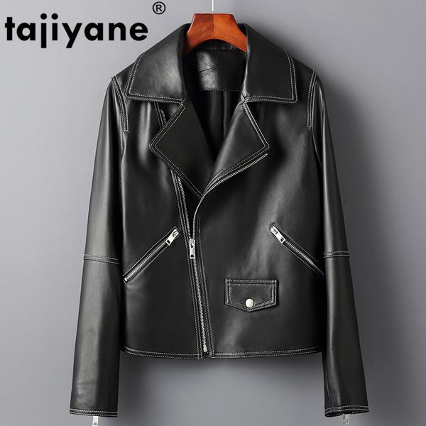 

women's leather & faux real genuine jacket women woman clothes sheepskin coat 2021 spring korean motobiker short coats yr015 wpy72, Black