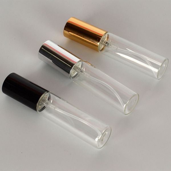 Leeres Glas Sprühflasche y kosmetische Behälter Kleine Atomizer Parfümflaschen 10ml mit Silber / Gold / Schwarz Deckel
