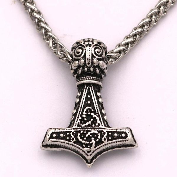 

nostalgia thor hammer mjolnir odin raven pendant amulet and talisman jewelry viking necklace, Silver