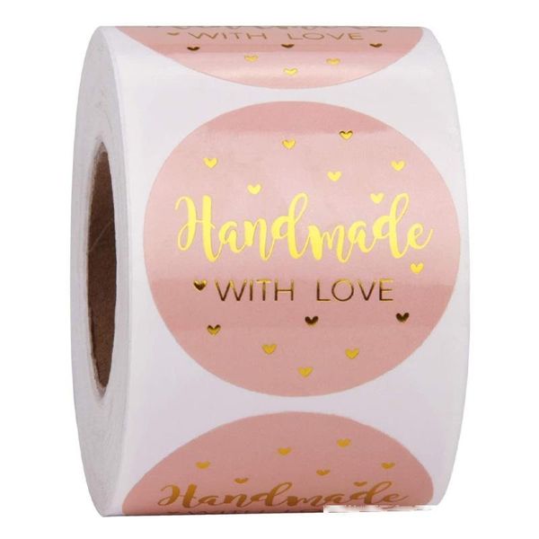 

round paper handmade with love heart sealing stickers candy bag label packaging gift wedding party decor tags